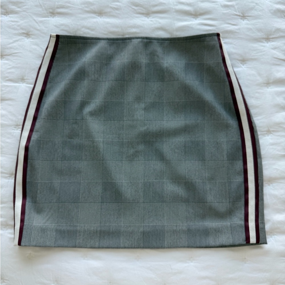 Express Gray Plaid Pencil Skirt with Burgundy Stripes